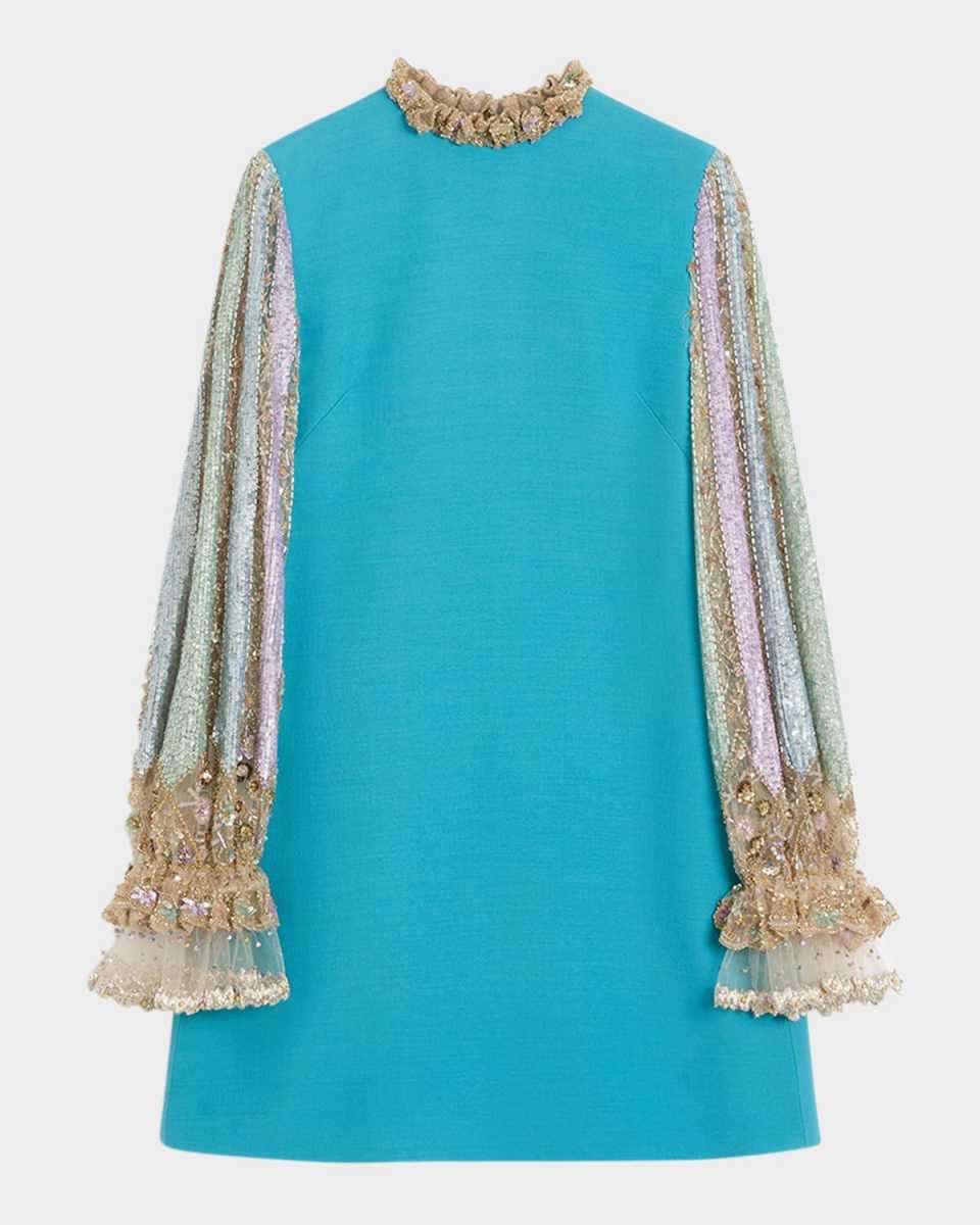 Sequined Long-Sleeve Mini Dress